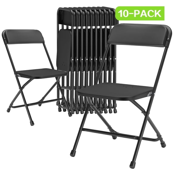 Capri Black Plastic Folding Chair 10 Pack with Steel Frame, Hold up to 350 lbs, Indoor Outdoor Portable Stackable Event Chair Commercial Seat for Dining Wedding Party Office Picnic Kitchen