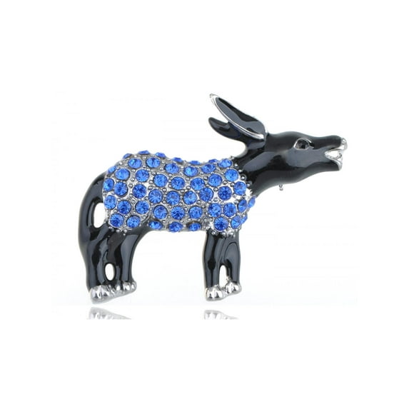 Capri Blue Crystal Rhinestone Democrat Black Enamel Donkey Symbol Pin Brooch