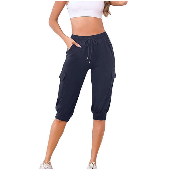Capri Cargo Jogger Pants for Women - Soft Casual Drawstrings Track Cuff Bottoms Summer Loose Cropped Sweatpants
