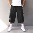 thumbnail image 1 of Capri Cargo Pants for Men with Multi-Pockets Baggy Straight Wide Leg Trousers Mens Casual Drawstring Elastic Waist Cropped Hiking Pant, 1 of 8