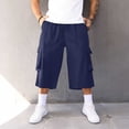 thumbnail image 1 of Capri Cargo Pants for Men with Multi-Pockets Baggy Straight Wide Leg Trousers Mens Casual Drawstring Elastic Waist Cropped Hiking Pant, 1 of 8