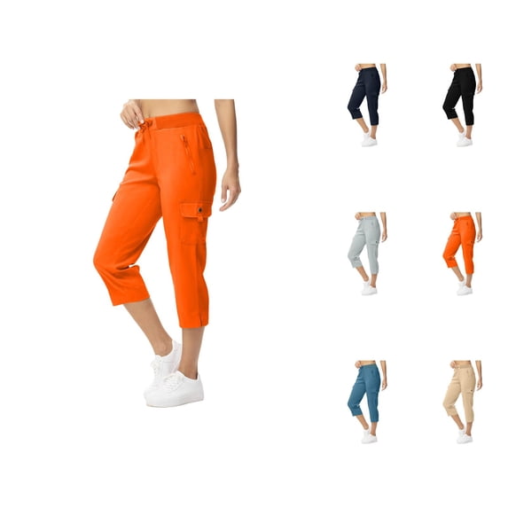Capri Cargo Pants for Women Elastic High Waist Straight Leg Relaxed Fit Cropped Pants Capris with Pockets
