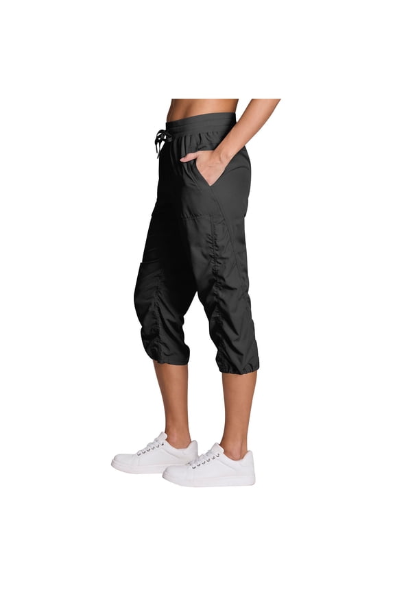 Capri Cargo Pants for Women High Waist Casual Loose Fit Work Capris Lightweight Quick Dry Hiking Joggers Crop Pants Black S