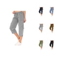 thumbnail image 1 of Capri Cargo Pants for Women Spring Summer Casual Elastic Waist Relaxed Fit Straight Leg Capri Hiking Pants with Pockets, 1 of 6