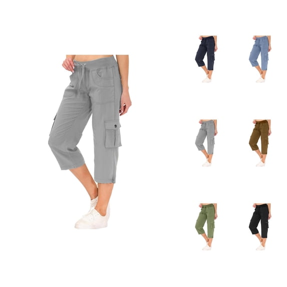 Capri Cargo Pants for Women Spring Summer Casual Elastic Waist Relaxed Fit Straight Leg Capri Hiking Pants with Pockets