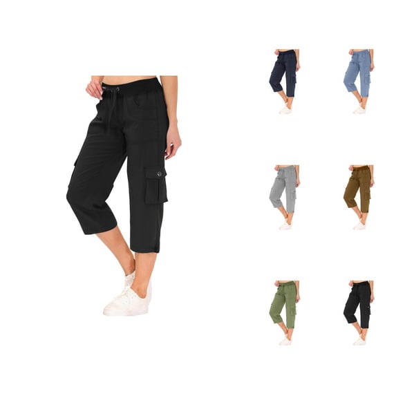 Capri Cargo Pants for Women Spring Summer Casual Elastic Waist Relaxed Fit Straight Leg Capri Hiking Pants with Pockets