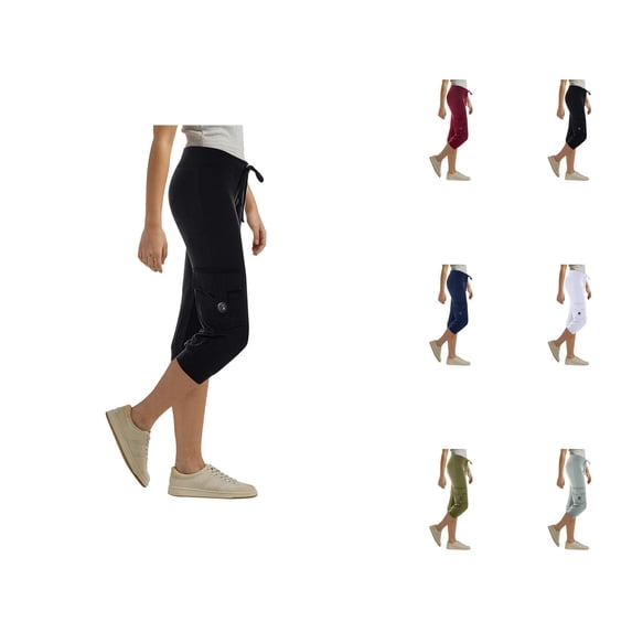 Capri Cargo Pants for Women Spring Summer Lightweight Elastic Waist Slim Fit Tapered Workout Yoga Pants Capris