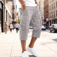 thumbnail image 1 of Capri Cargo Shorts for Men Below Knee Long Shorts with Pockets Drawstring Elastic Waist Baggy Utility Hiking Pants Beige S, 1 of 7