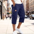 thumbnail image 1 of Capri Cargo Shorts for Men - Below Knee Long Shorts with Pockets Dstring Elastic Waist Baggy Utility Hiking Pants,XL, 1 of 7