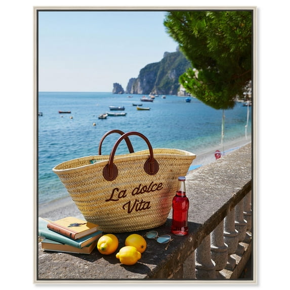 Capri Coastline Canvas Print Retro Summer Decor by Art Remedy, Silver Frame, 36 x 45