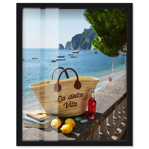 Capri Coastline Shadowbox Print Retro Summer Decor by Art Remedy, Black Frame, 30 x 36
