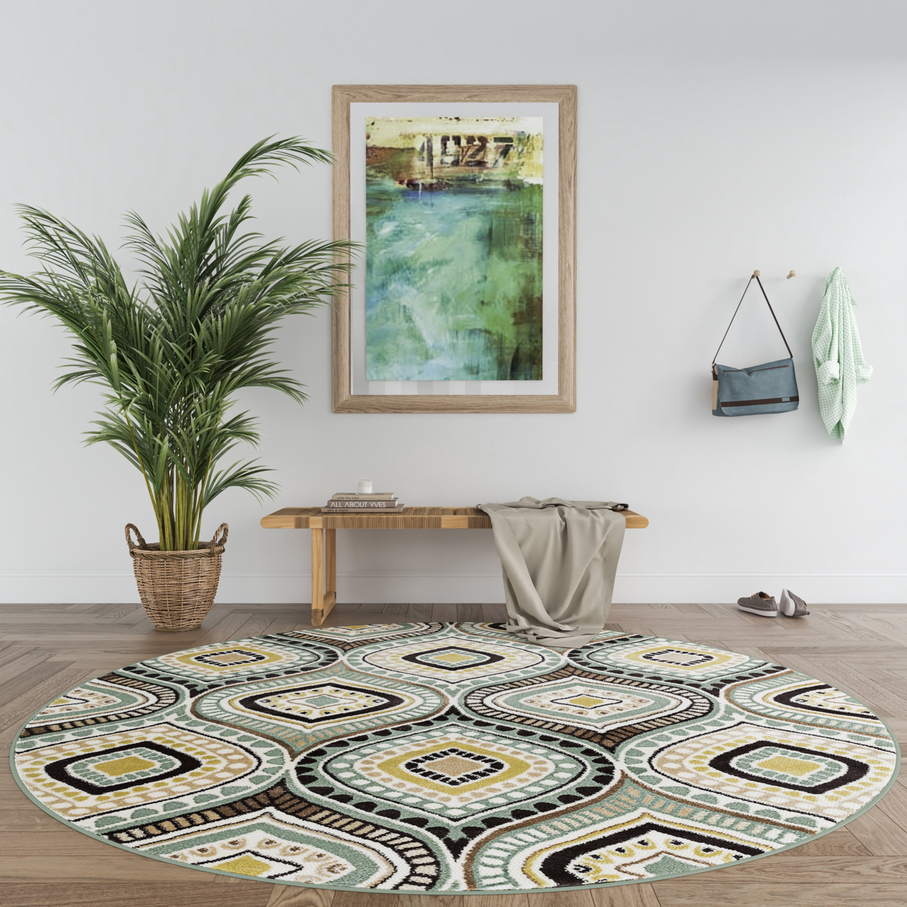 Capri Contemporary 8' Round Multi-Color Polypropylene Indoor Area Rug