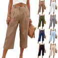 thumbnail image 1 of Capri Cotton Linen Pants Women Summer Lightweight Stretch Work Dress Pants Office Business Casual Slacks Knee Length Shorts Camel XXL, 1 of 5