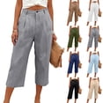 thumbnail image 1 of Capri Cotton Linen Pants Women Summer Lightweight Stretch Work Dress Pants Office Business Casual Slacks Knee Length Shorts Gray XL, 1 of 5