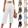 thumbnail image 1 of Capri Cotton Linen Pants Women Summer Lightweight Stretch Work Dress Pants Office Business Casual Slacks Knee Length Shorts White XL, 1 of 5