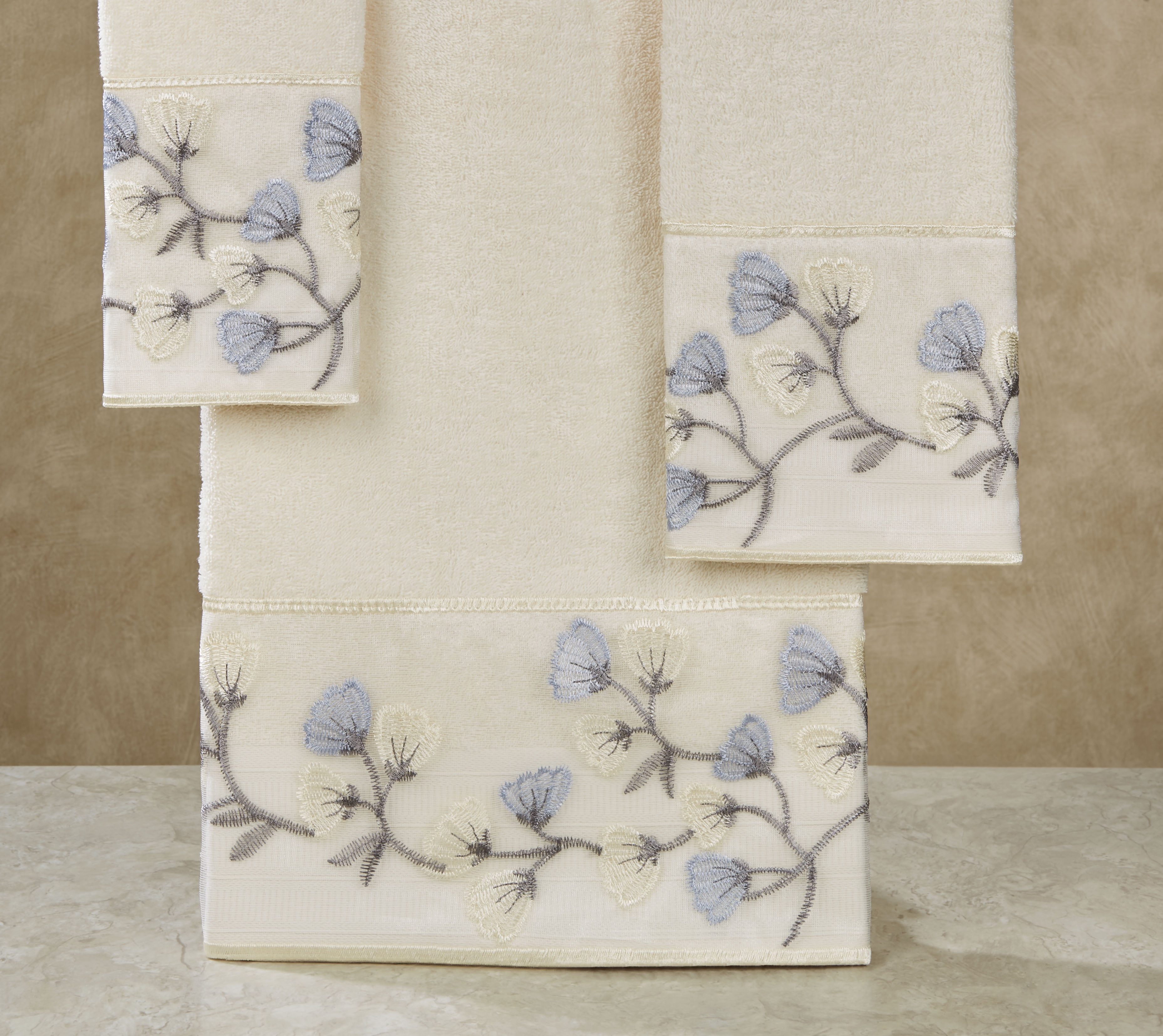 Capri Cream Embroidered Floral Cotton Bath Hand Wash Set of 3 BHW Walmart