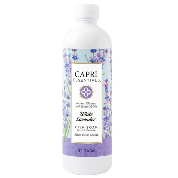 Capri Essentials Dish Soap Liquid - White Lavender - All Natural & Plant Based Aromatherapy Dish Detergent with Mood Boosting Essential Oils (16 fl. oz)