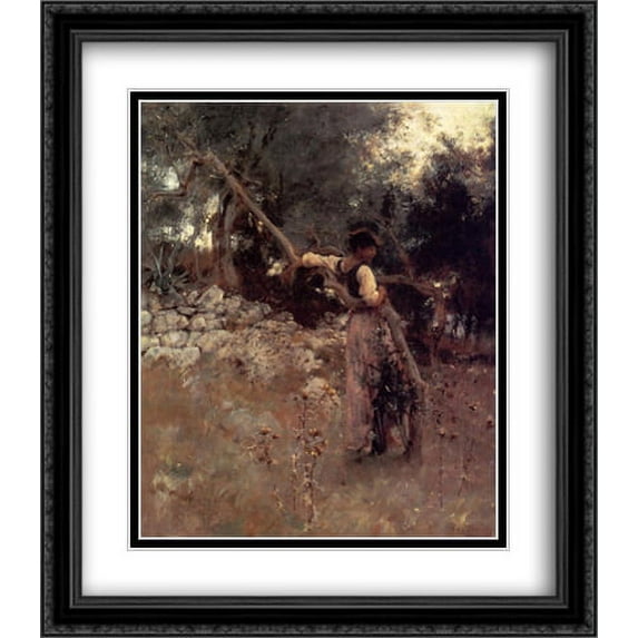 Capri Girl 2x Matted 28x32 Large Black Ornate Framed Art Print by Sargent, John Singer