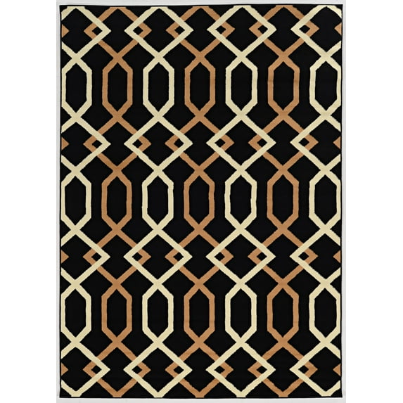 Linon Capri Hex Black Beige white 4'4"x 7'4 Rug