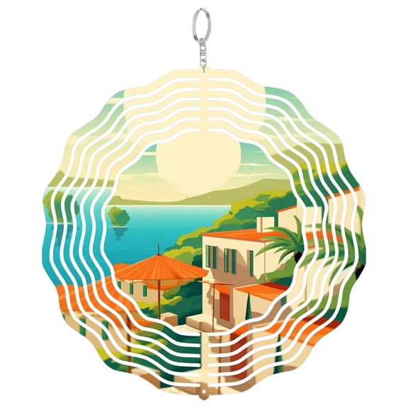 Capri Italy Blue Grotto Cave 3D Wind Spinner Stainless Steel Hanging Ornament Garden Decor Mediterranean Gem Gift