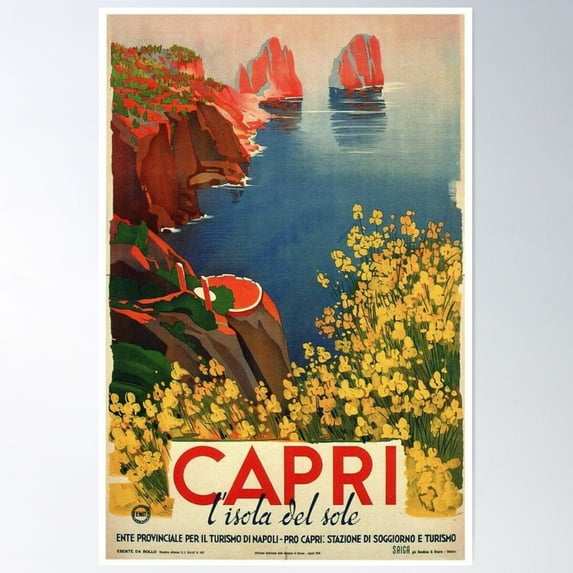 Capri, Italy - Vintage Travel Poster Poster Wall Art, Modern Wall Decor For Living Room Bedroom, 24x36 UNFRAMED