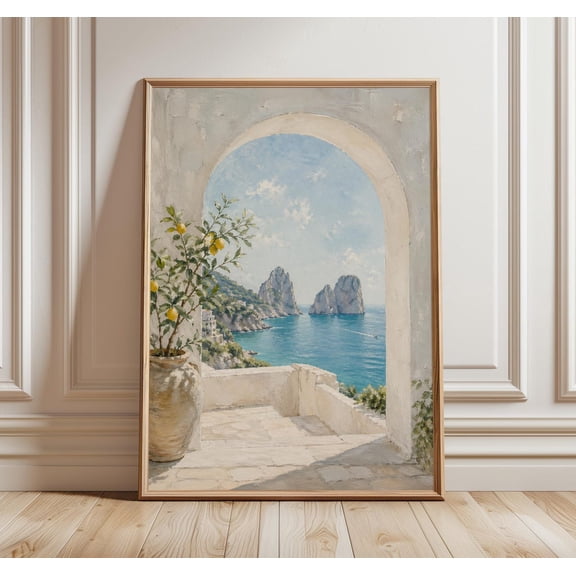 Capri Italy Wall Art Print, Lemon Tree Mediterranean Arch Decor