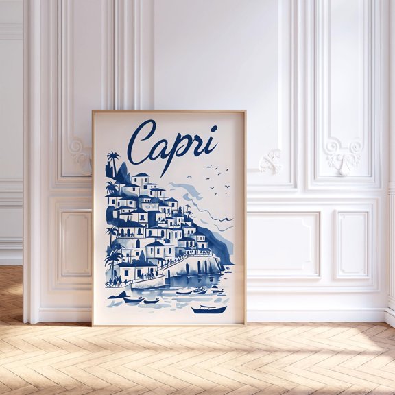 Capri Italy Wall Art Print Navy Retro Travel Room Decor