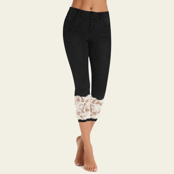 Capri Jeans For Women Clearance Mid Rise Straight Leg Denim Pants Slim Fit Pull On Curvy Capri Jeans Stretch Skinny Super Stretch Stretchy High Waisted Black Xl