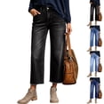 thumbnail image 1 of Capri Jeans for Women Cropped Trendy Ankle Womens Jeans High Waisted Baggy Casual Raw Hem Side Seam Denim Pants Black XL, 1 of 9