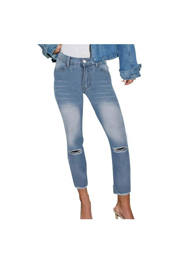 Capri Jeans for Women High Waisted Slim Straight Stretchy Denim Capris Pants Welt Pockets Casual Cropped Jeans Light Blue M