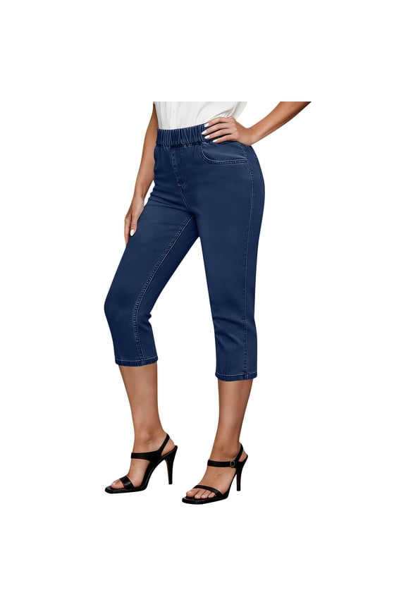 Capri Jeans for Women High Waisted Straight Leg Trendy Cropped Denim Pants Strechy Loose Lightweight Button Capris with Pockets
