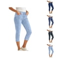 thumbnail image 1 of Capri Jeggings for Women High Waisted Slim Fit Stretch Distressed Denim Capris with Pockets Cropped Jeans, 1 of 8