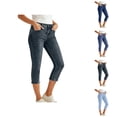 thumbnail image 1 of Capri Jeggings for Women High Waisted Slim Fit Stretch Distressed Denim Capris with Pockets Cropped Jeans, 1 of 9