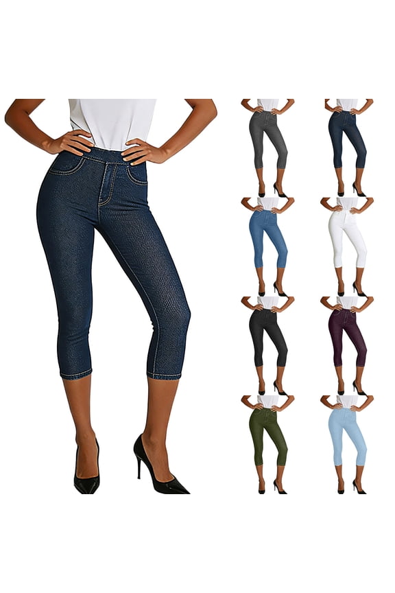 Capri Jeggings for Women Stretchy High Waisted Skinny Capri Leggings Tummy Control Workout Yoga Pants Army Green Pant,Size S-3XL