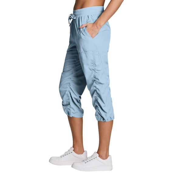 Capri Cargo Pants for Women High Waist Casual Loose Fit Work Capris Lightweight Quick Dry Hiking Joggers Crop Pants Light Blue L
