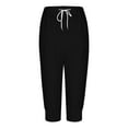 thumbnail image 1 of Capri Joggers Womens Casual Loose String Elastic Waist Capris Pants with Pockets Side Line Baggy Lounge Workout Trousers, Black, L, 1 of 7