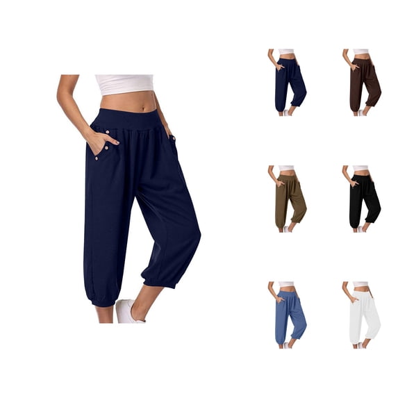 Capri Joggers Womens Elastic High Waist Relaxed Fit Straight Leg Capri Sweatpants with Pockets Womens Capris
