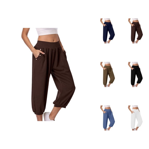Capri Joggers Womens Elastic High Waist Relaxed Fit Straight Leg Capri Sweatpants with Pockets Womens Capris