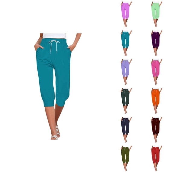 Capri Joggers Womens Spring Summer Casual Lightweight Elastic High Waist Capri Sweatpants with Pockets Womens Capris
