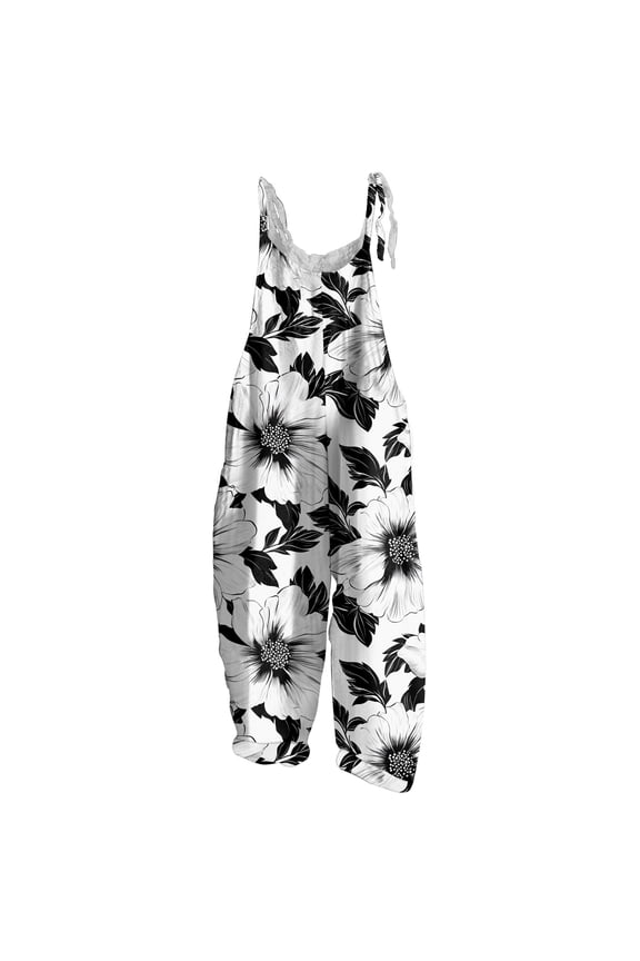 Capri Jumpsuits for Women Boho Floral Overalls Loose Fit Rompers Lightweight Travel Vacation Clothes S