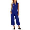 thumbnail image 1 of Capri Jumpsuits for Women Zipper Front Sleeveless Casual Rompers Wide Leg Collared One Piece Jumpsuit Blue, 2XL, 1 of 6