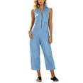 thumbnail image 1 of Capri Jumpsuits for Women Zipper Front Sleeveless Casual Rompers Wide Leg Collared One Piece Jumpsuit Light Blue, XL, 1 of 6