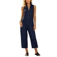 thumbnail image 1 of Capri Jumpsuits for Women Zipper Front Sleeveless Casual Rompers Wide Leg Collared One Piece Jumpsuit Navy, XL, 1 of 6