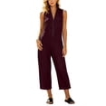 thumbnail image 1 of Capri Jumpsuits for Women Zipper Front Sleeveless Casual Rompers Wide Leg Collared One Piece Jumpsuit Wine, L, 1 of 6