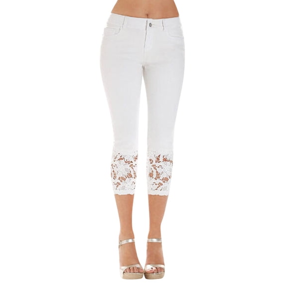 Capri Lace Jeans For Women Summer Elastic Lace Denim Casual Cropped Trousers Cropped Jeans