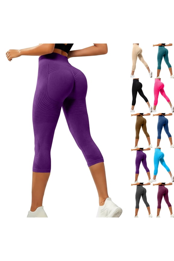 Capri Leggings Anti Cellulite 3D Resistance Band Leggings for Women Compression Tummy Control Butt Lifting Yoga Pants Dark Purple S
