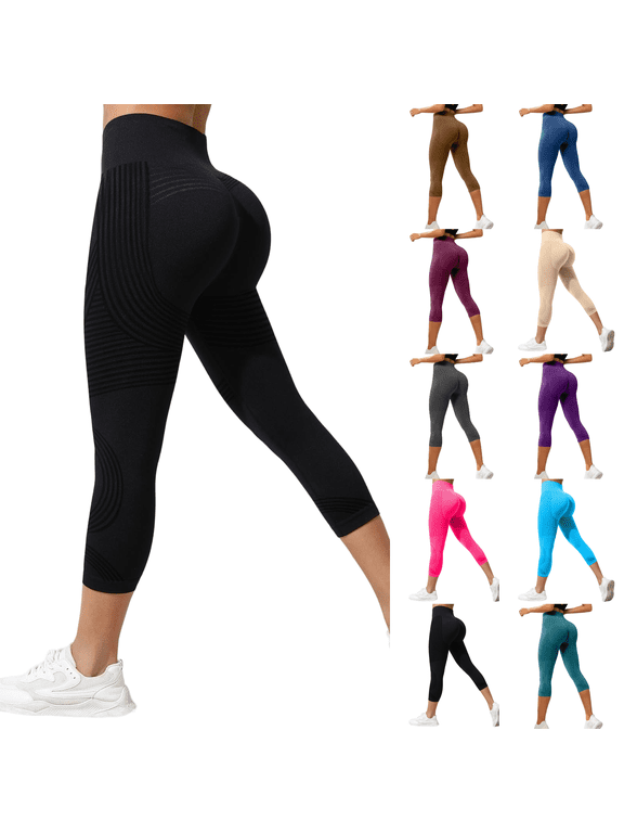 Capri Leggings Anti Cellulite Compression 3D Leggings Women,Tummy Control with Resistance Bands Yoga Capri Legging Black 2XL