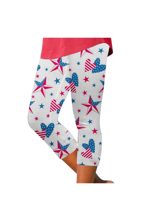 Capri Leggings Independence Day Digital Print Sport Skinny Compression Tights,White,M