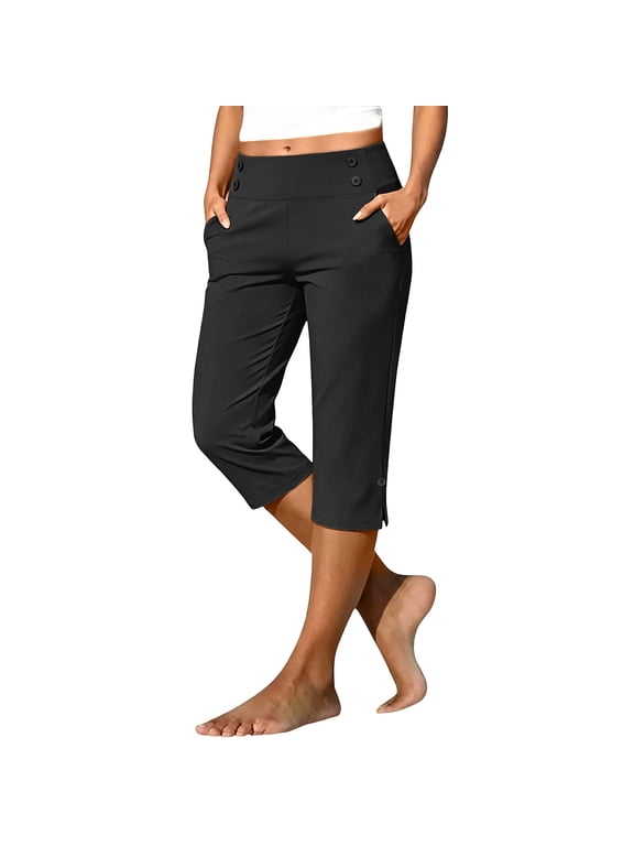 Capri Leggings Pants for WomenPants For High Waisted Straight Leg Stretch Trousers Casual Work Golf With Pockets