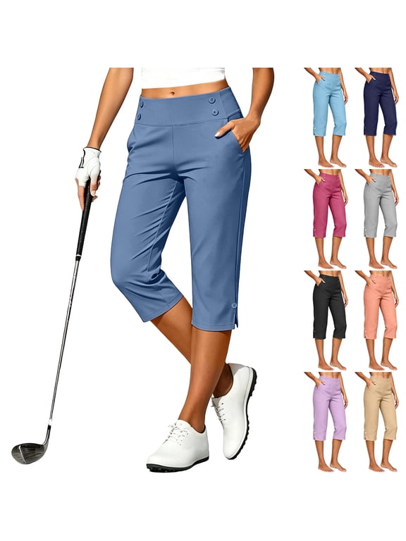 Capri Leggings Pants for WomenPants For High Waisted Straight Leg Stretch Trousers Casual Work Golf With Pockets